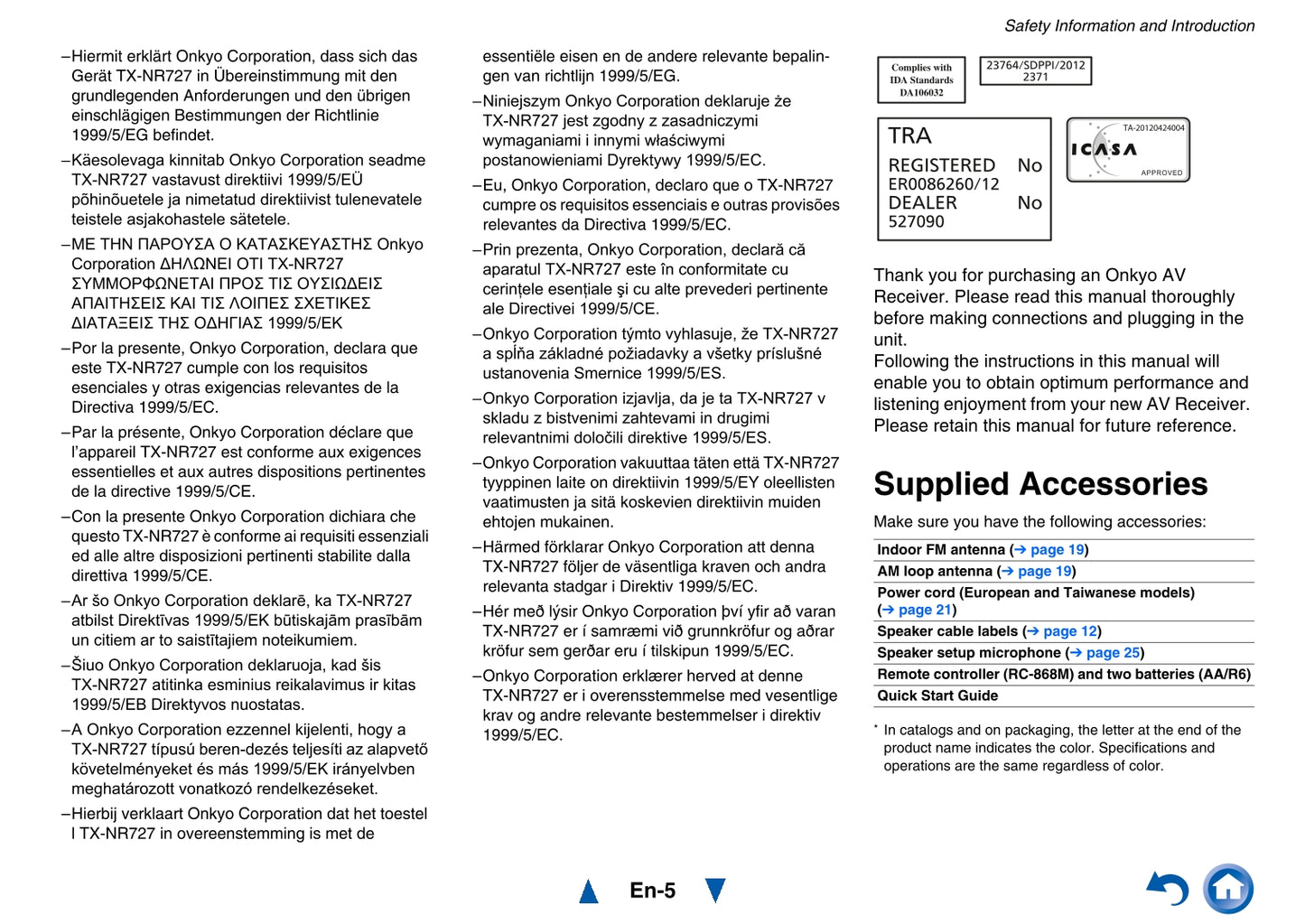 Onkyo TX-NR727 Audio Receiver Owner's/ User Manual (Pages: 144)