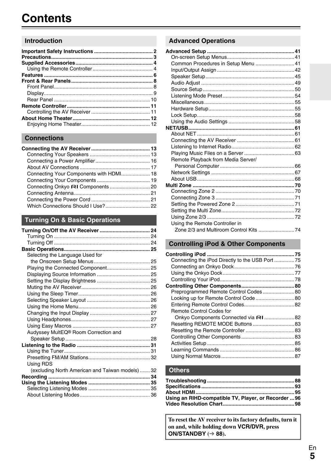 Onkyo TX-NR808 Audio Receiver Owner's/ User Manual (Pages: 100)