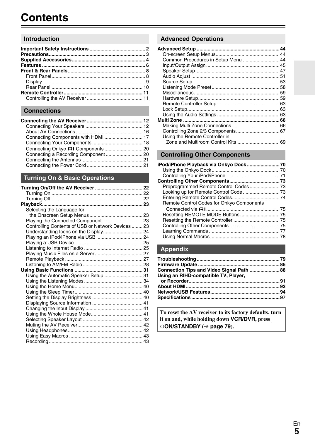 Onkyo TX-NR809 Audio Receiver Owner's/ User Manual (Pages: 100)