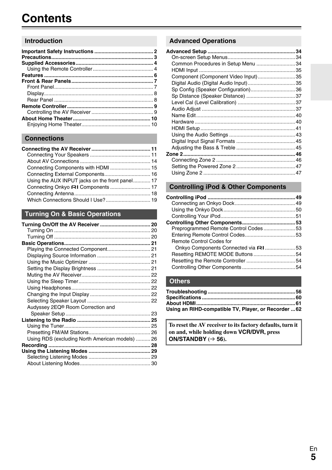 Onkyo TX-SR508 Audio Receiver Owner's/ User Manual (Pages: 64)