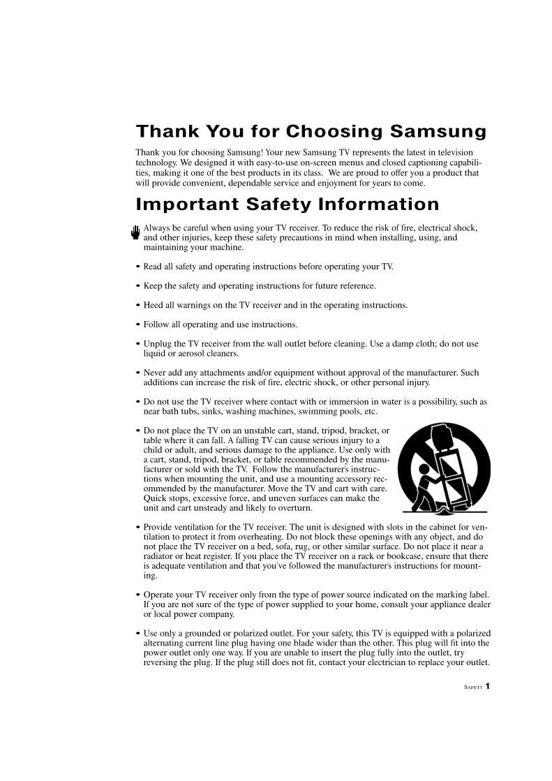 Samsung HLS6165WX HLS6165WX/XAA HLS6186W TV Operating Manual