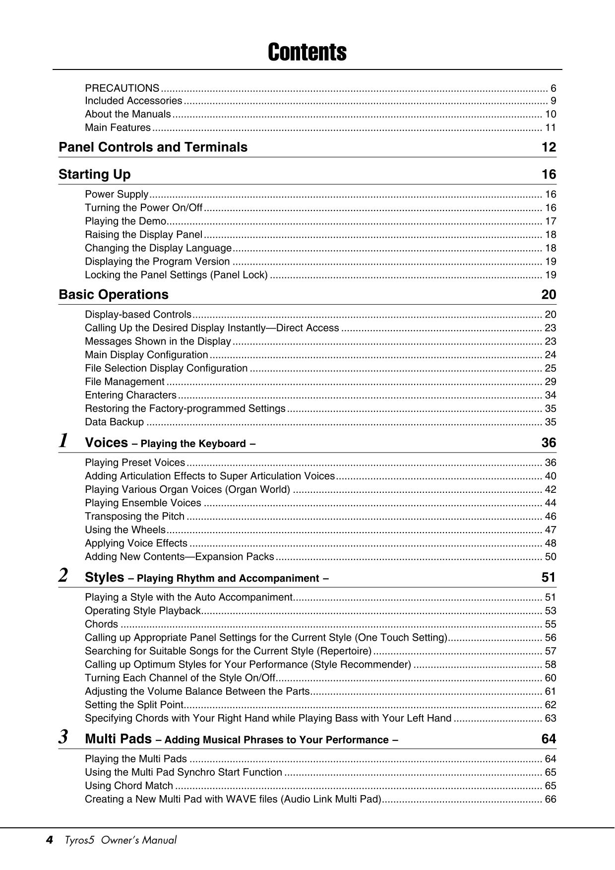 Yamaha Tyros5 Digital Workstation Keyboard Piano Owner's/ User Manual (Pages:128)