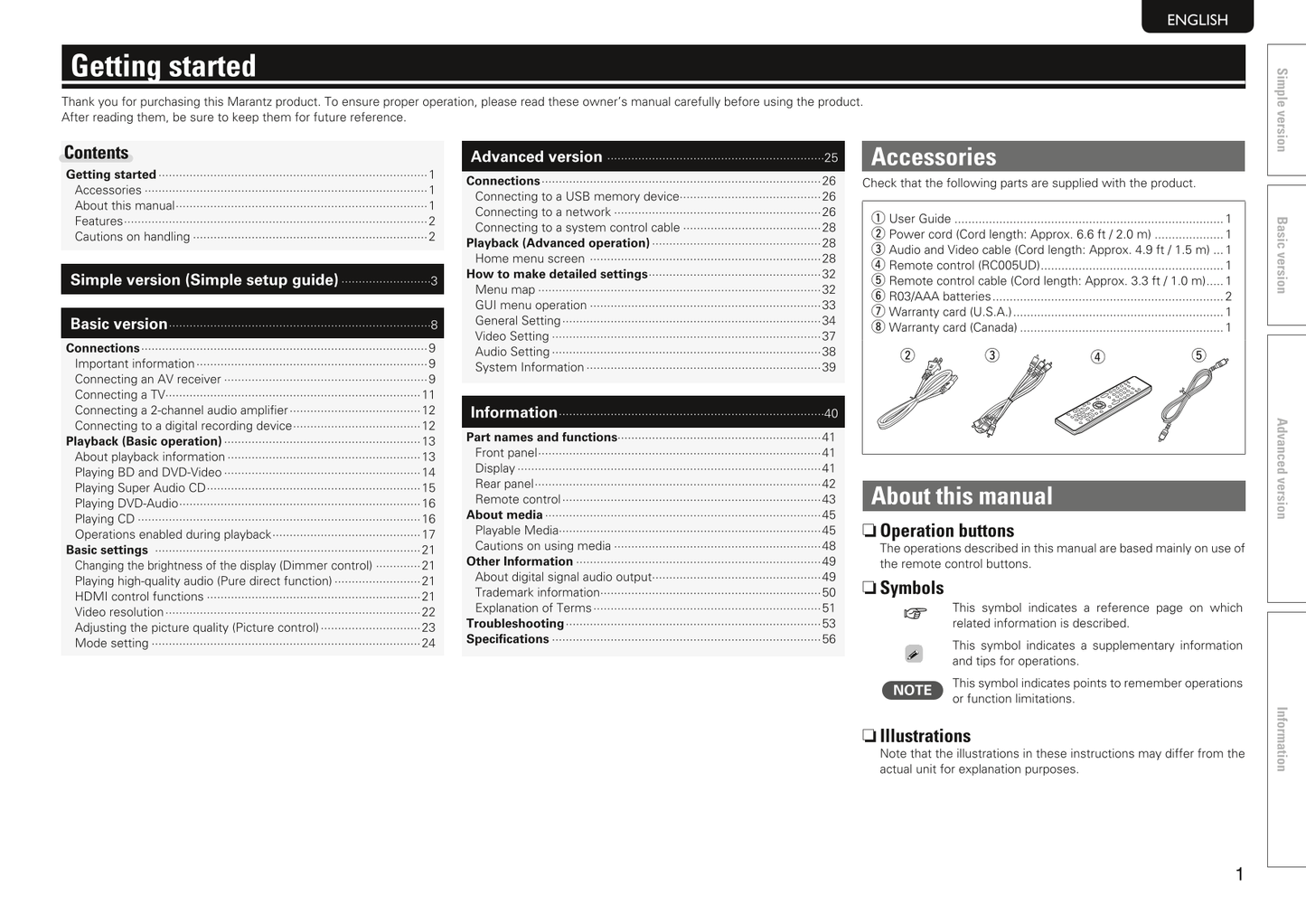 Marantz UD5005 Super Audio CD/ Blu-Ray Player Owner/ User Manual (Pages: 72)