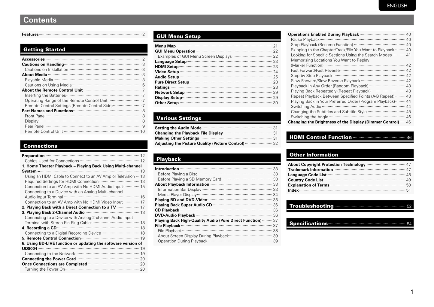 Marantz UD8004 Super Audio CD/ Blu-Ray Player Owner/ User Manual (Pages: 69)