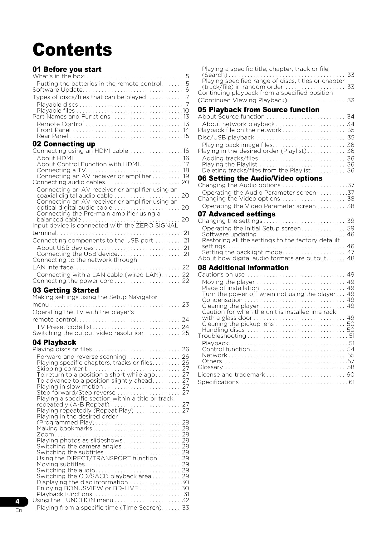 Pioneer UDP-LX800 Blu-Ray Player Owner/ User Manual (Pages: 62)