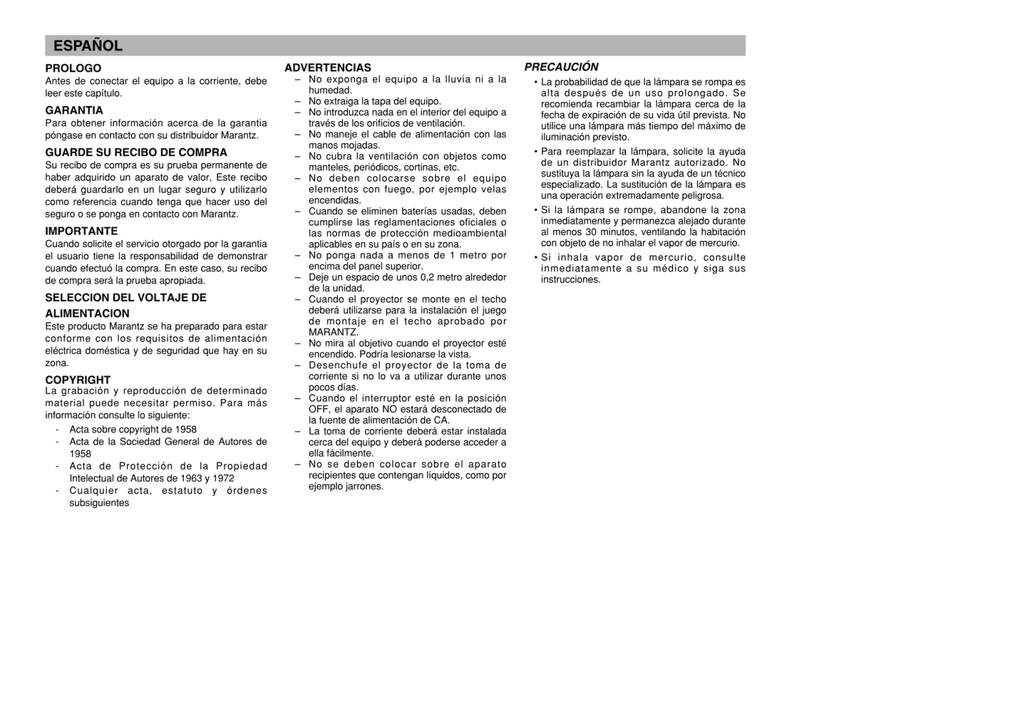 Marantz VP8600 Video Projector Owner/ User Manual (Pages: 32)