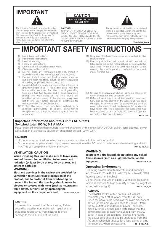 Pioneer VSX818 V VSX918 Audio/Video Receiver Operating Manual
