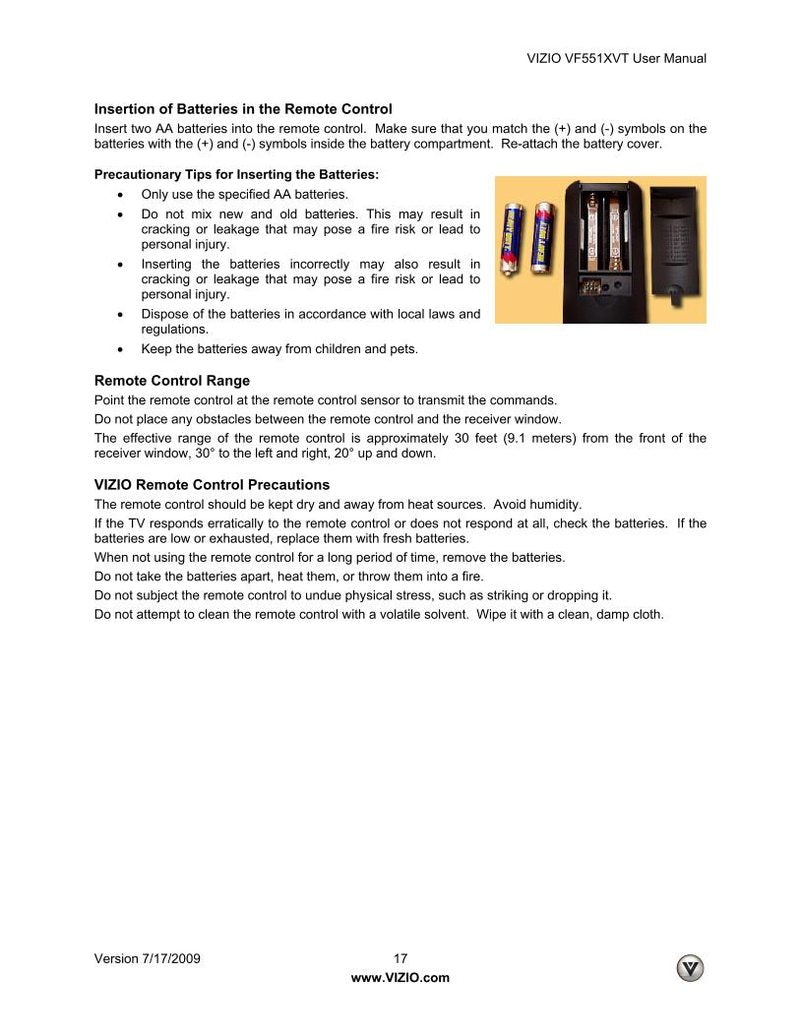 Vizio VUR8M TV Operating Manual