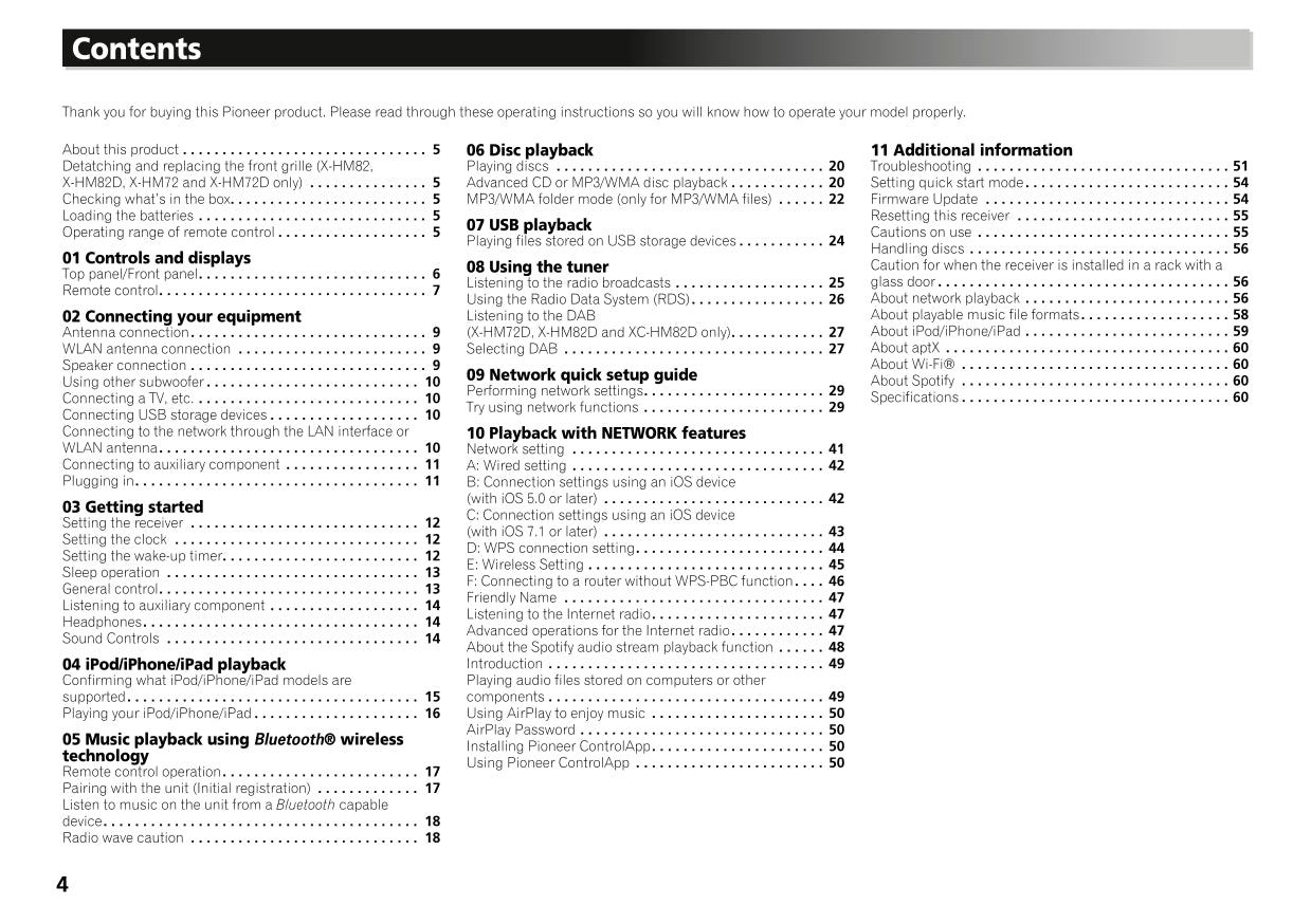 Pioneer X-HM72, X-HM82 & XC-HM82 CD Player Receiver Owner/ User Manual (Pages: 62)