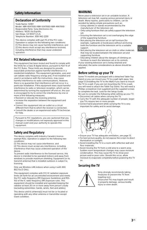 Sony XBR-65X750D - 65 class 4K Ultra HD TV TV Operating Manual