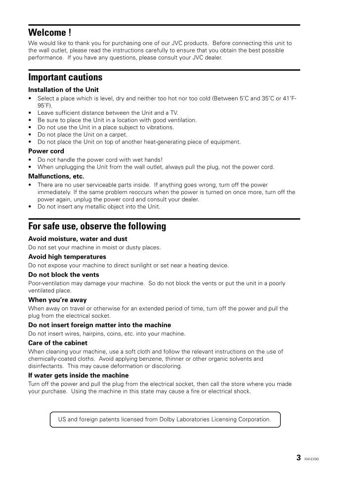 JVC XMEX90 J Audio/Video Receiver Operating Manual