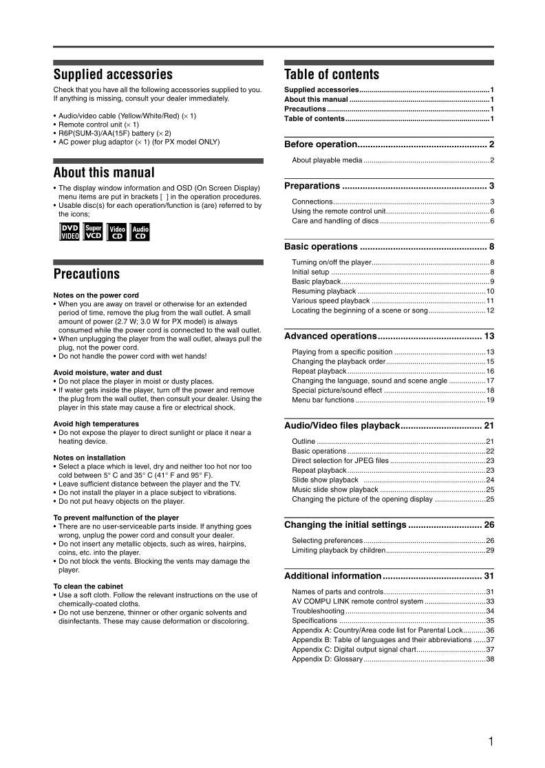 JVC XVNP1SL DVD Player Operating Manual