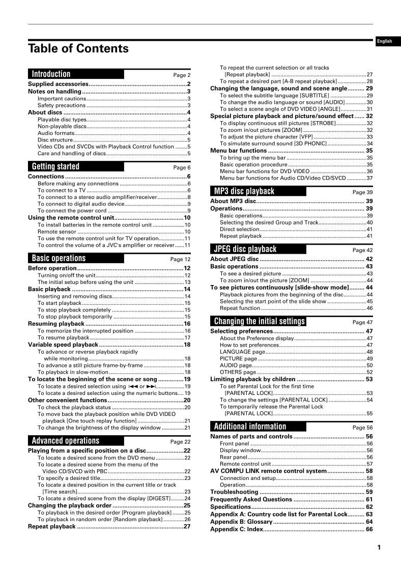 JVC XVS500BK XVS502SL DVD Player Operating Manual