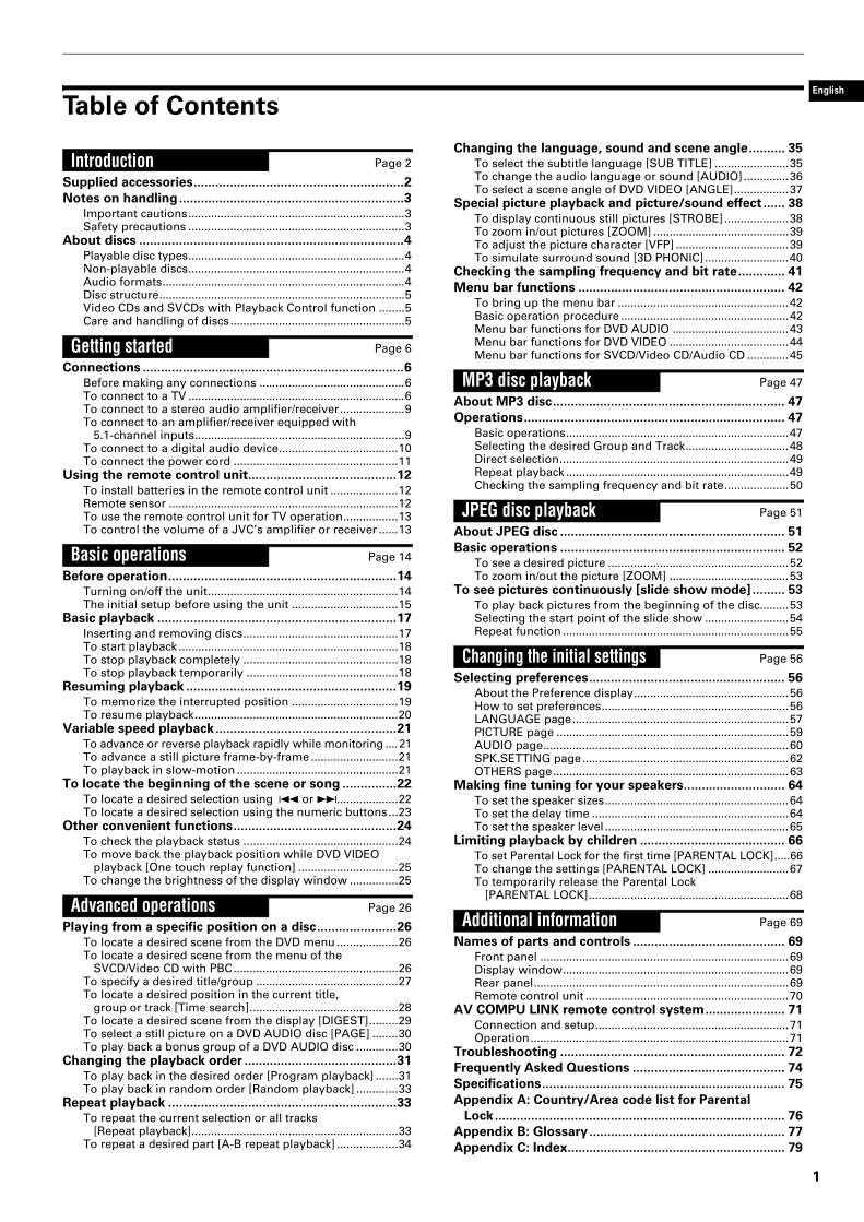 JVC XVSA600BK XVSA602SL DVD Player Operating Manual