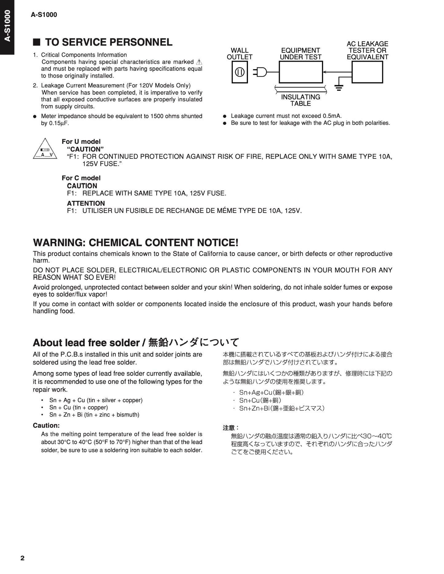 Yamaha A-S1000 Stereo Amplifier Service Manual