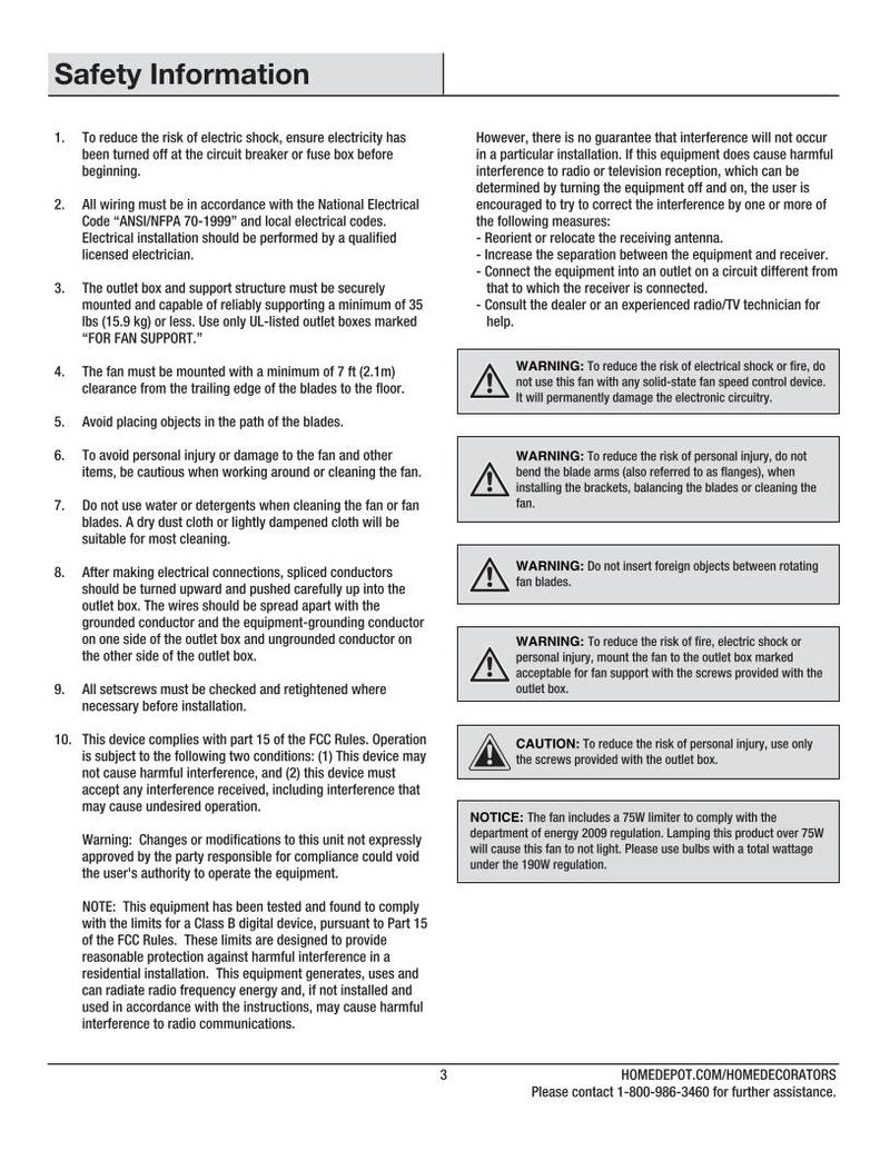 Home Decorators Collection YG493OD Kensgrove 72 In Ceiling Fan Operating Manual