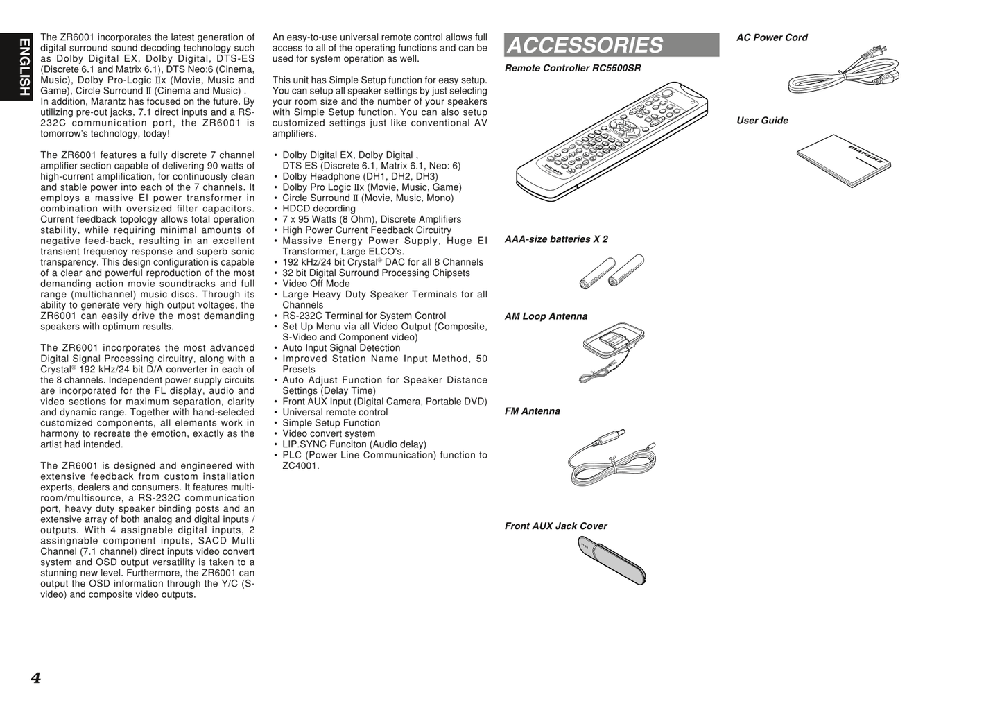 Marantz ZR6001 AV Receiver Owner/ User Manual (Pages: 56)