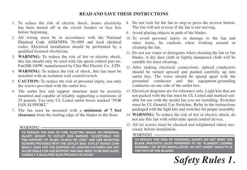 Home Decorators Collection Windward IV 52in OM Ceiling Fan Operating Manual