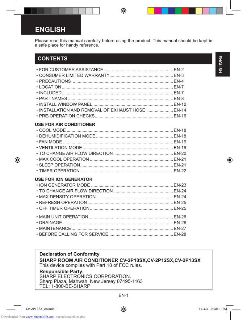Sharp CV2 P10 SX Air Conditioner Unit Operating Manual