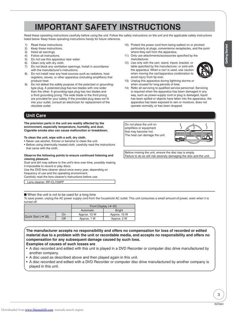 Panasonic DMREZ27 DVD Recorder (DVDR) Operating Manual