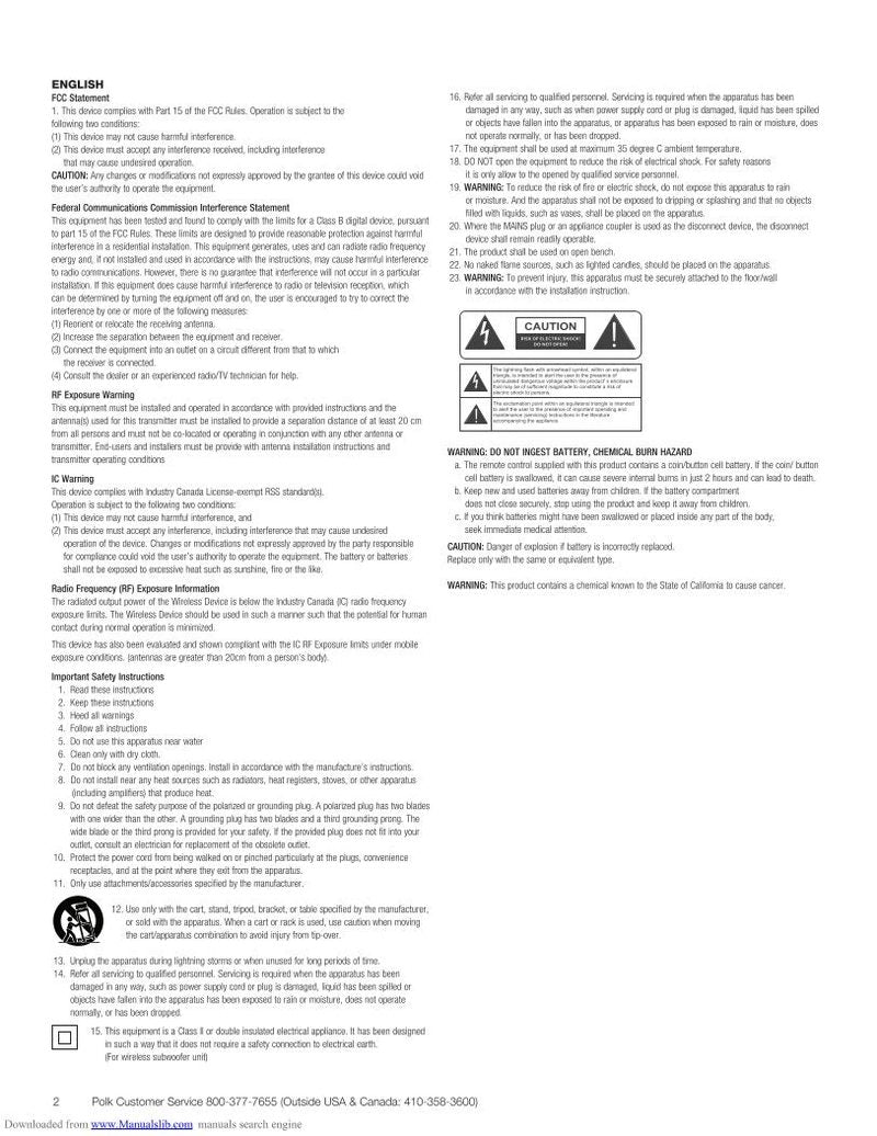 polkaudio DSB1 Sound Bar System Operating Manual