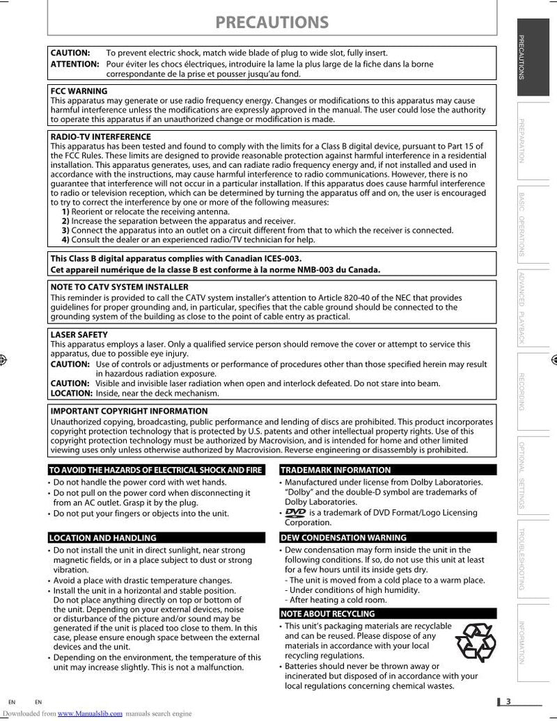 Magnavox DV220 MW 9 DVD Player Operating Manual
