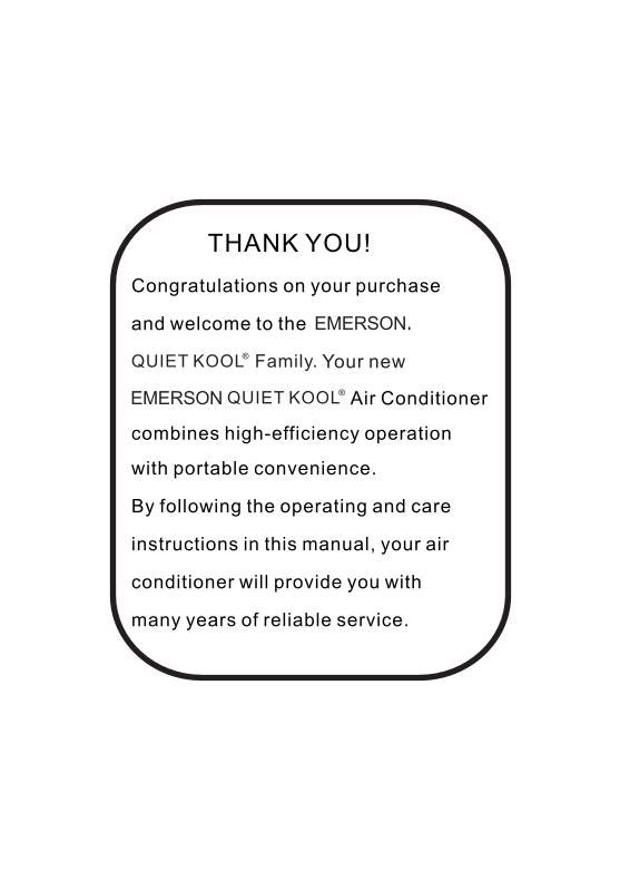 Emerson EAPC5 RC1 EAPC6 QUIET KOOL PORTABLE Air Conditioner Unit Operating Manual