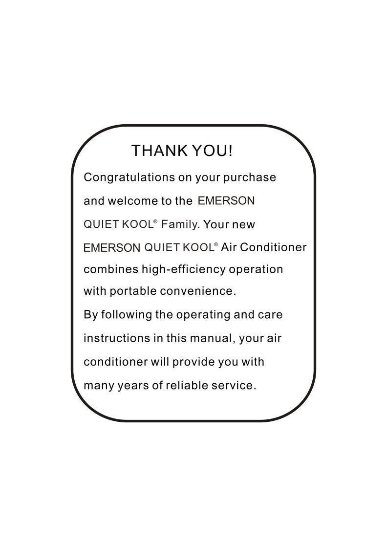 Emerson EARC15 RE1 EARC18 RE2 EARC22 EARC24 QUIET KOOL Air Conditioner Unit Operating Manual
