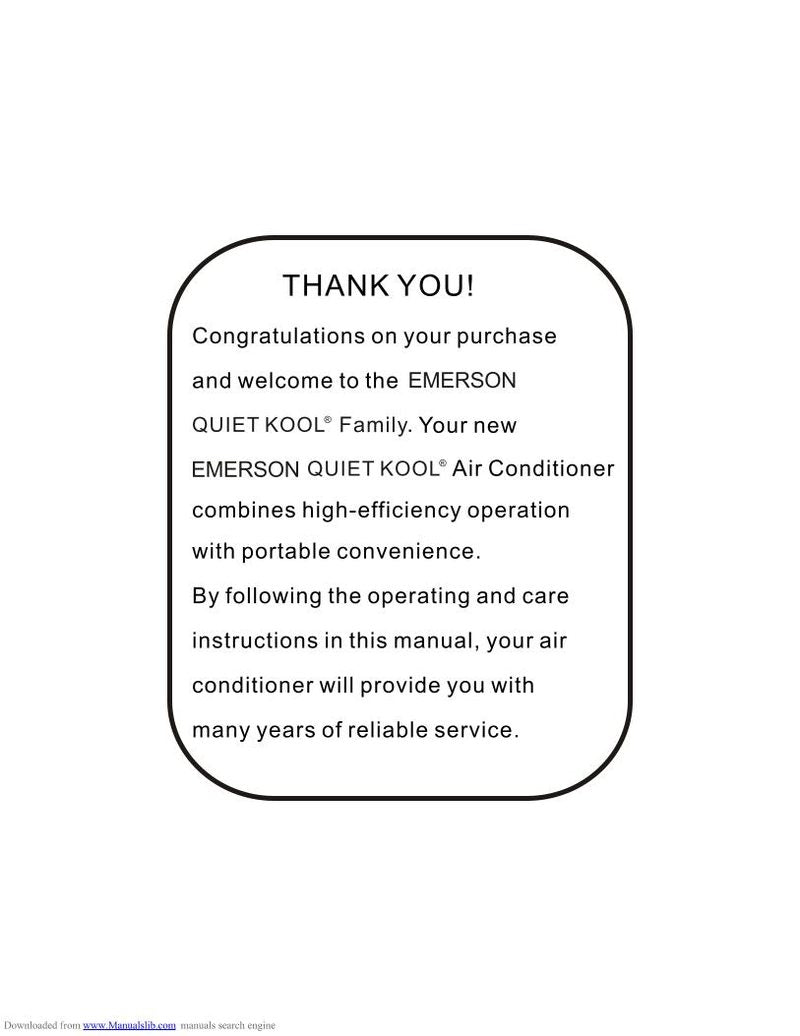 Emerson EARC5 RD1 In Window 5000 BTU Air Conditioner Unit Operating Manual