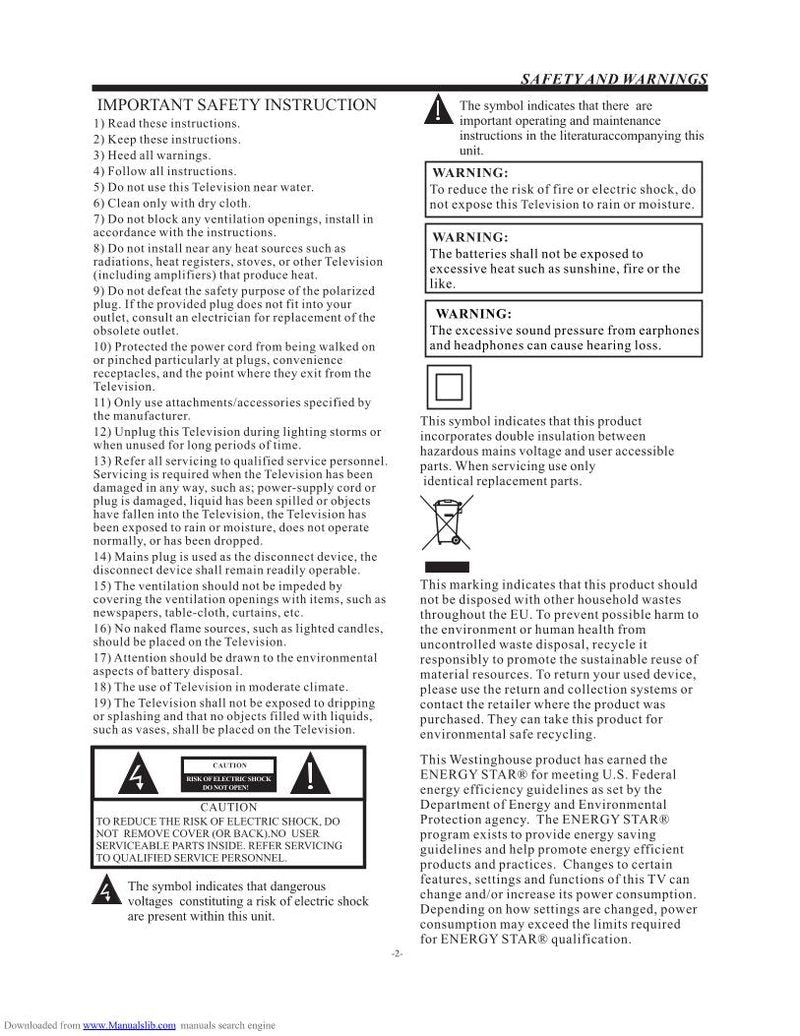 Westinghouse EW39T5KW TV Operating Manual