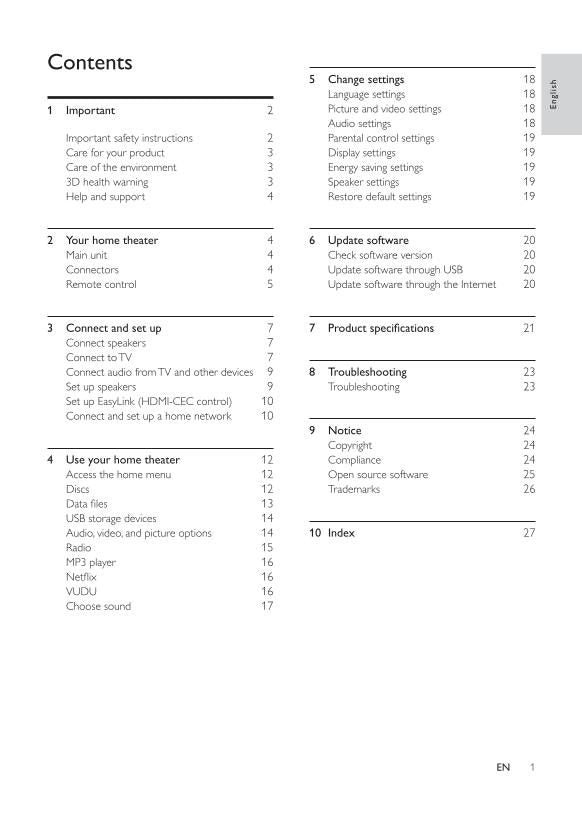 Philips HTS3541/F7 Blu-Ray & Home Theater System Operating Manual