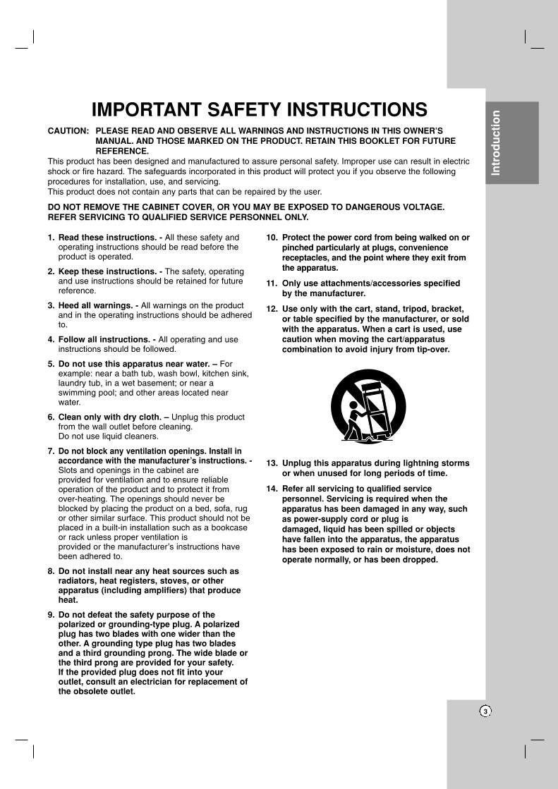 LG LRH890OM DVD Player Operating Manual