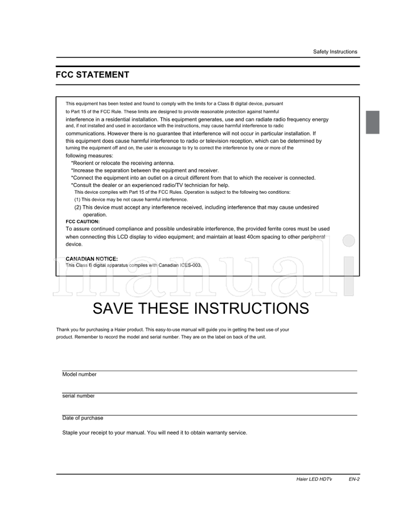 Haier HL32LE2 HL37XLE2 HL42XLE2 0090509831 (27 pages) TV Operating Manual