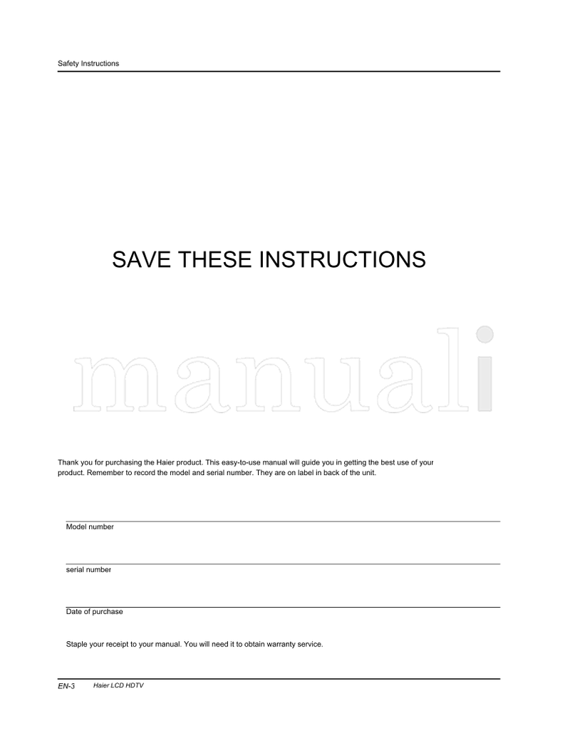 Haier EN-1 (38 pages) TV Operating Manual