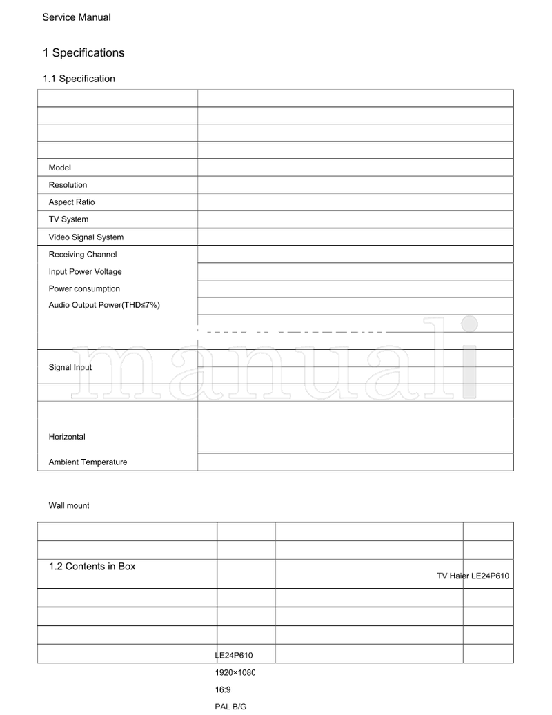 Haier LE24P610 (62 pages) TV Service Manual