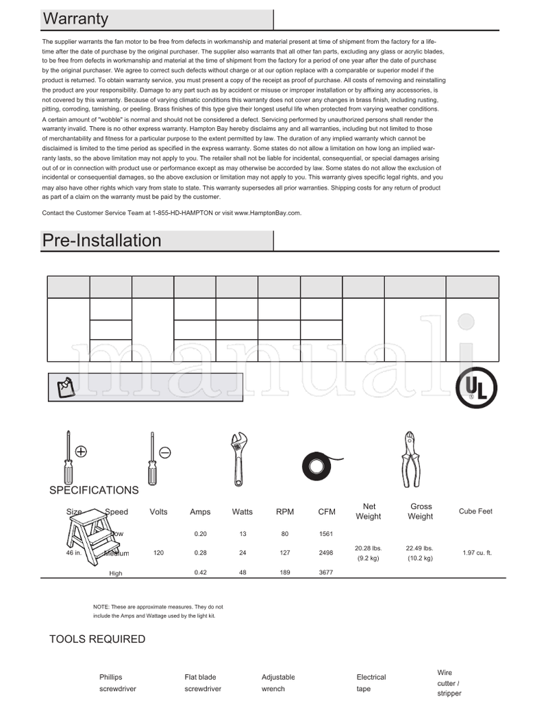 Hampton Bay 91146 46-NS (30 pages) Ceiling Fan Operating Manual