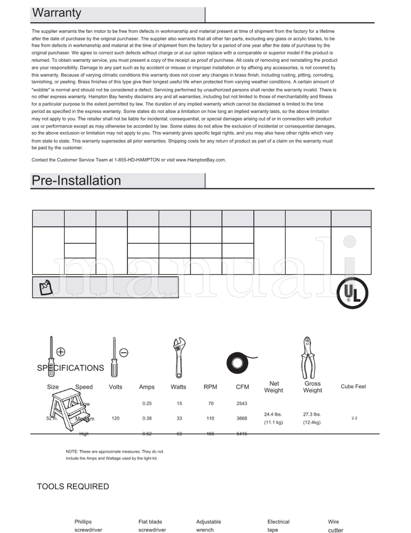 Hampton Bay 91171 52-WK (30 pages) Ceiling Fan Operating Manual