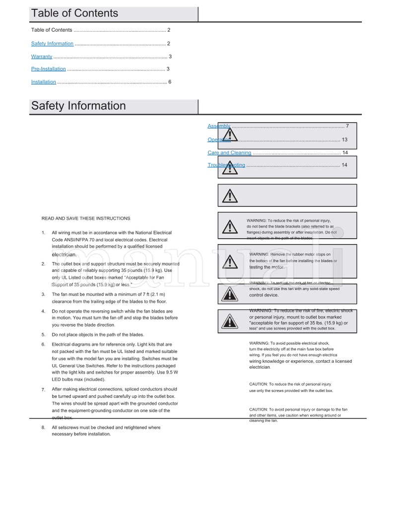 Hampton Bay 68131 (17 pages) Ceiling Fan Operating Manual