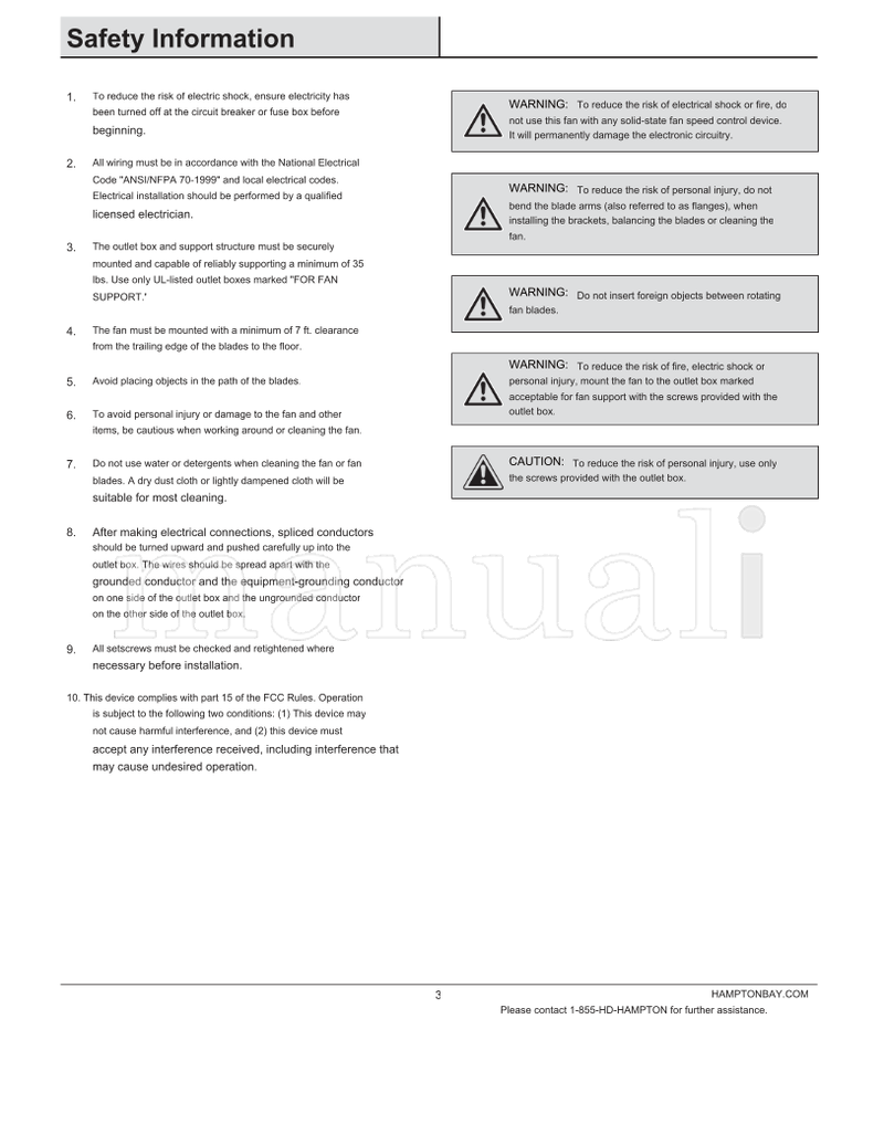 Hampton Bay YG327B-BN (20 pages) Ceiling Fan Operating Manual