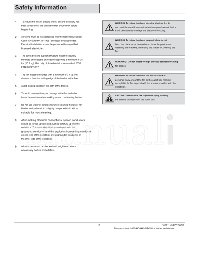 Hampton Bay YG187-BN (20 pages) Ceiling Fan Operating Manual