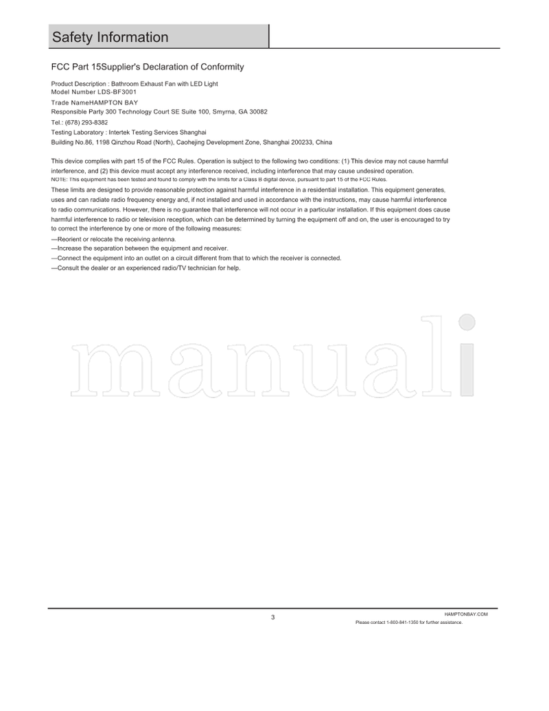 Hampton Bay LDS-BF3001 (15 pages) Ceiling Fan Operating Manual