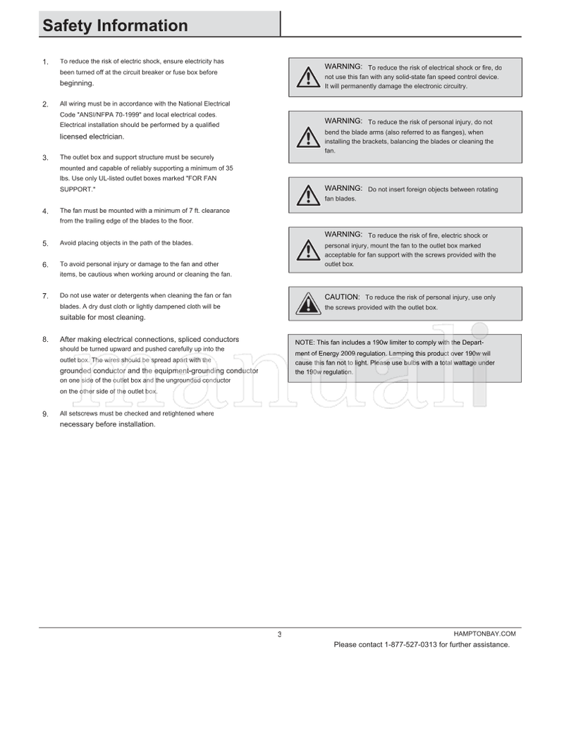 Hampton Bay AL837-OB+GH (19 pages) Ceiling Fan Operating Manual
