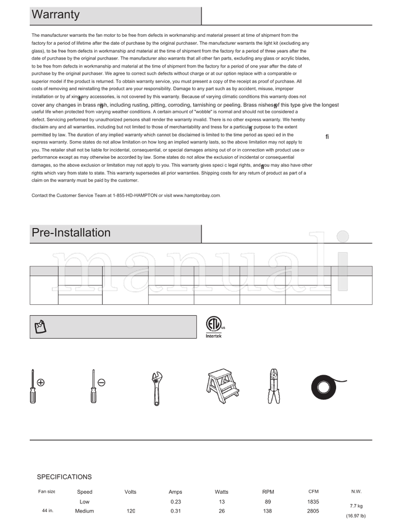 Hampton Bay YG990-MBK YG990-MWH (17 pages) Ceiling Fan Operating Manual