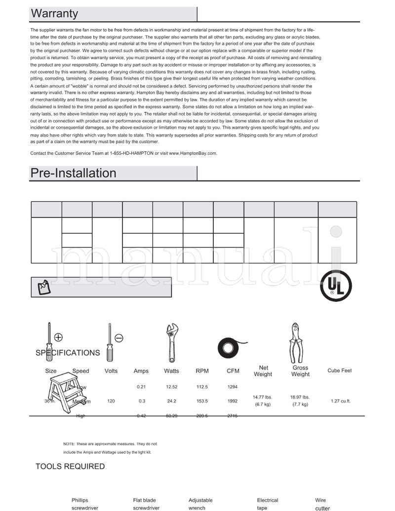 Hampton Bay 91136 (30 pages) Ceiling Fan Operating Manual
