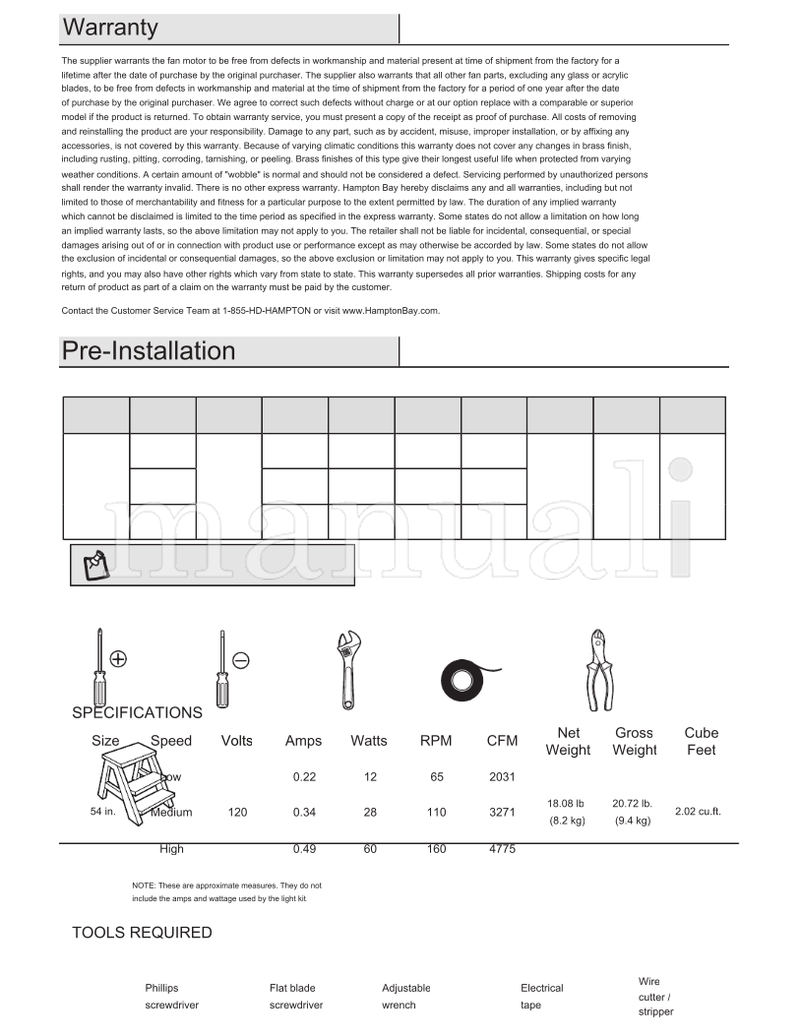 Hampton Bay 59254 54-MOND (28 pages) Ceiling Fan Operating Manual