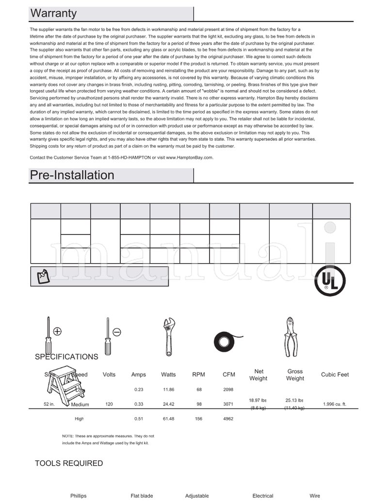 Hampton Bay 92408 EF200S(X)-52 (34 pages) Ceiling Fan Operating Manual
