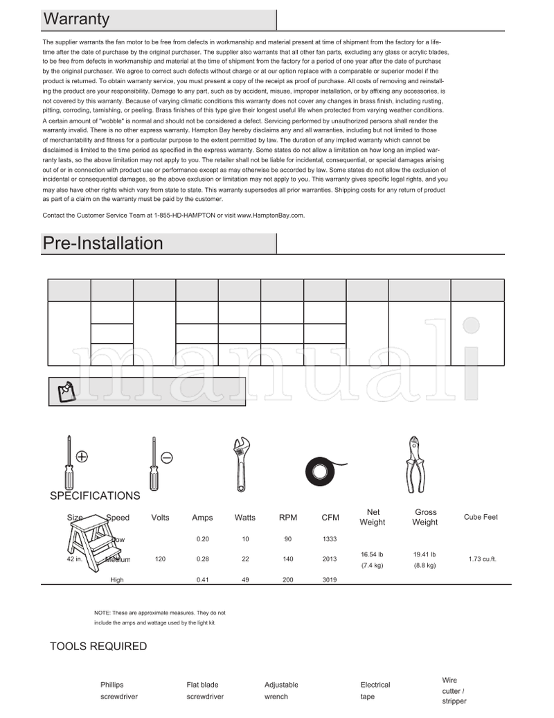 Hampton Bay 91142 91147 (30 pages) Ceiling Fan Operating Manual