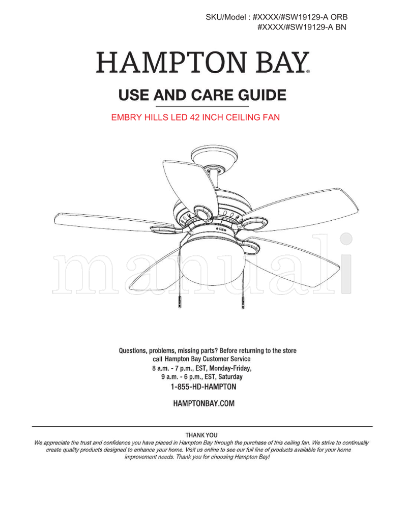 Hampton Bay HAMPTON BAY SW19129-A ORB (20 pages) Ceiling Fan Operating ...
