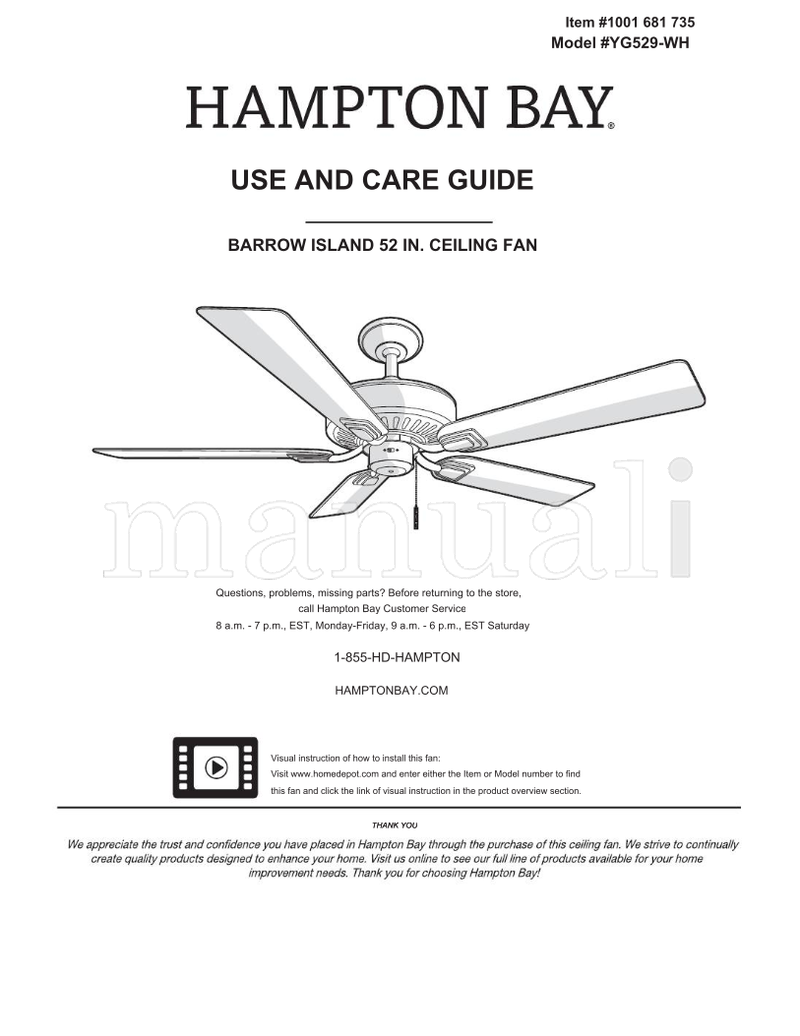 Hampton Bay YG529-WH (21 pages) Ceiling Fan Operating Manual – Manuali