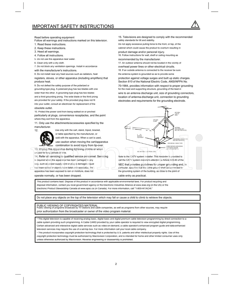 Hitachi 26HDL52 - LCD Direct View (52 pages) TV Operating Manual